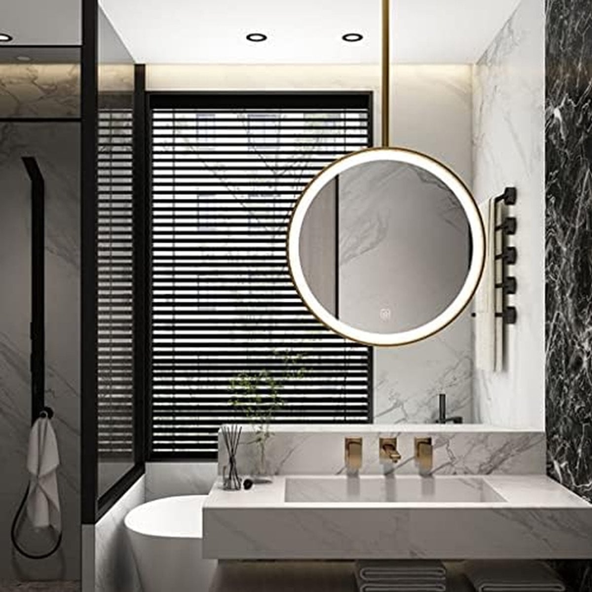 Ronde Hangspiegel met Verlichting en Aanraakbediening - Goud - Diameter: 60 cm