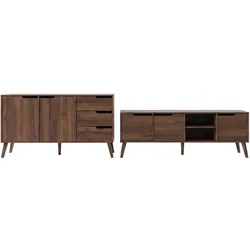 WOHNWAND Norel 2-teilig Kommode 160 cm + TV-Schrank 180 cm, Wallnuss