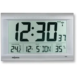 PEWETA digitale Funkwanduhr DCF77 silber