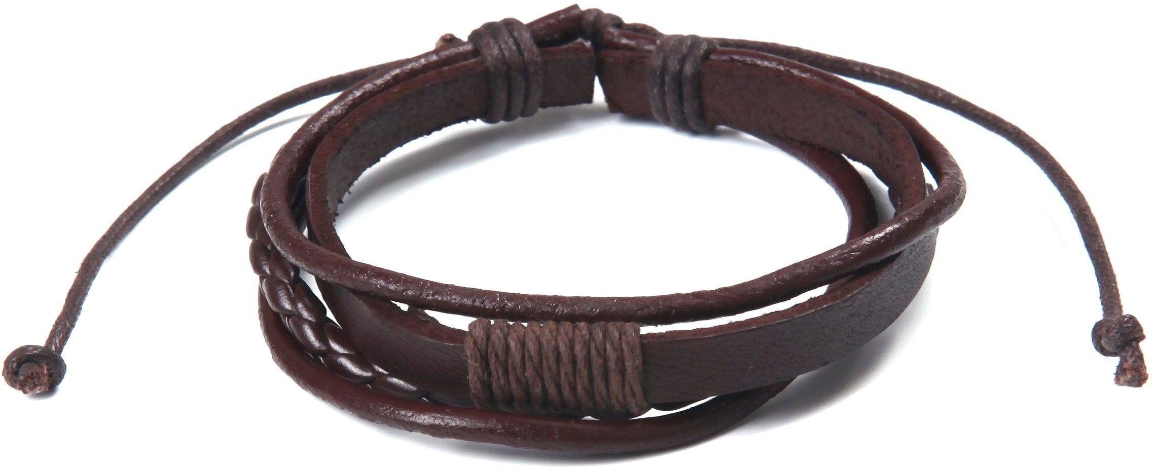 Lederarmband FIRETTI "lässiger Stil, mehrreihig in teilweise geflochtenem Design", braun (dunkelbraun), Armbänder, Herren, 24cm, Leder, Lederarmband dunkelbraun 24cm, Leder