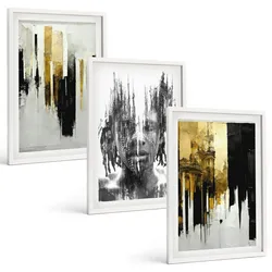 BILDER SET 3er Set - 40x60 cm Weißer Rahmen - Kontrastierende abstrakte Porträts