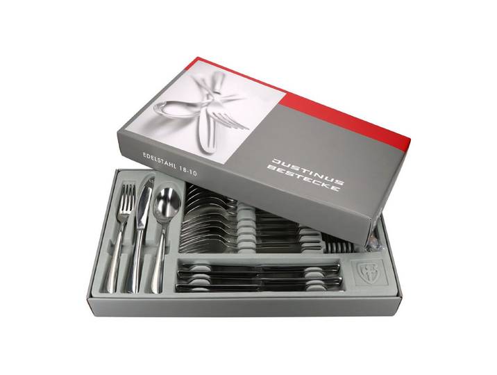 Justinus Besteck-Set 300tlg Twist Komplett-Besteck-Set 60 Personen Messer Gabel Löffel, Edelstahl