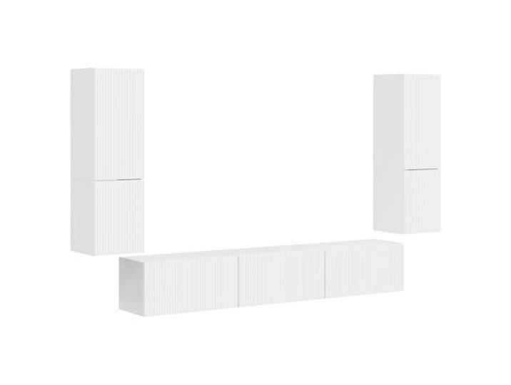 KTHLBRH TV-Möbel-Set, 4 Stück, weiß, glänzend, aus technischem Holz Wandmontage, 4 Module, Engineering-Holz, Hochglanz-Weiß, modernes Wohnzimmer, ordentlicher Raum