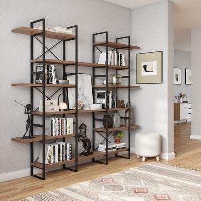Davee Furniture "95"" Wide 6-Tier Industrial Etagere Bookcase and Room Divider in JD Walnut - 94.5'' x 85'' x 12.5''"
