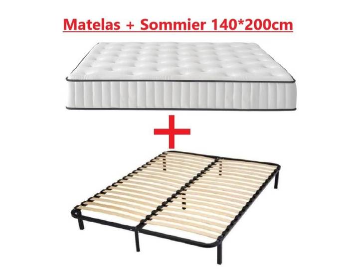Pack Matelas + Sommier - IZTOSS - 140x200cm - A lattes - 2 places - 1 sommier monobloc