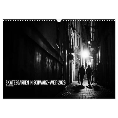 Skateboarden in Schwarz-Weiß (Wandkalender 2026 DIN A3 quer), CALVENDO Monatskalender