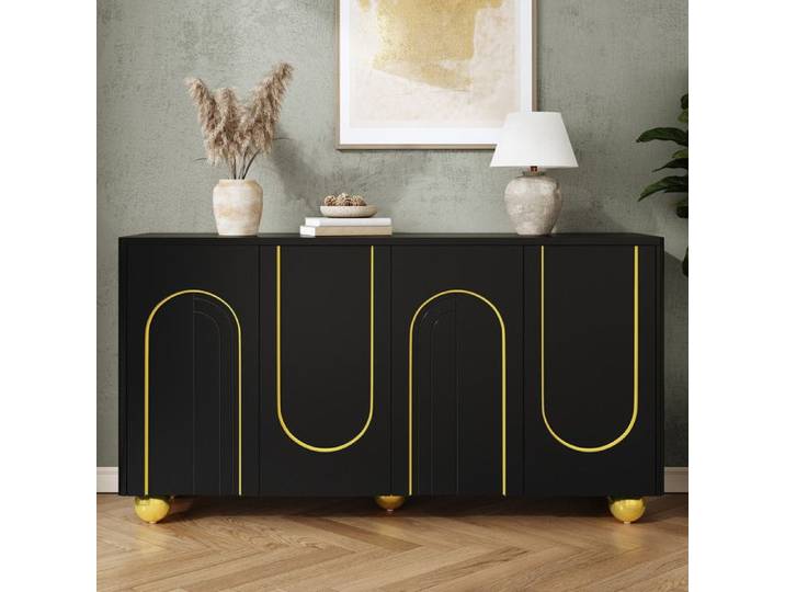NuvlaGu - Buffet 140 cm - Meuble de rangement quatre portes - Idéal pour le salon ou l'entrée - Noir
