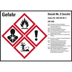König Werbeanlagen Dreifke® Aufkleber I Gefahrstoffetikett Heizöl leicht UN 1202, GefStoffV/GHS/CLP, 148x105mm, 4/Bogen
