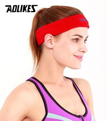 Inspire Select 1pc Cotton Sports Sweat Headband Breathable Moisture Wicking Yoga Hair Band For Men & Women Workout Fitness red