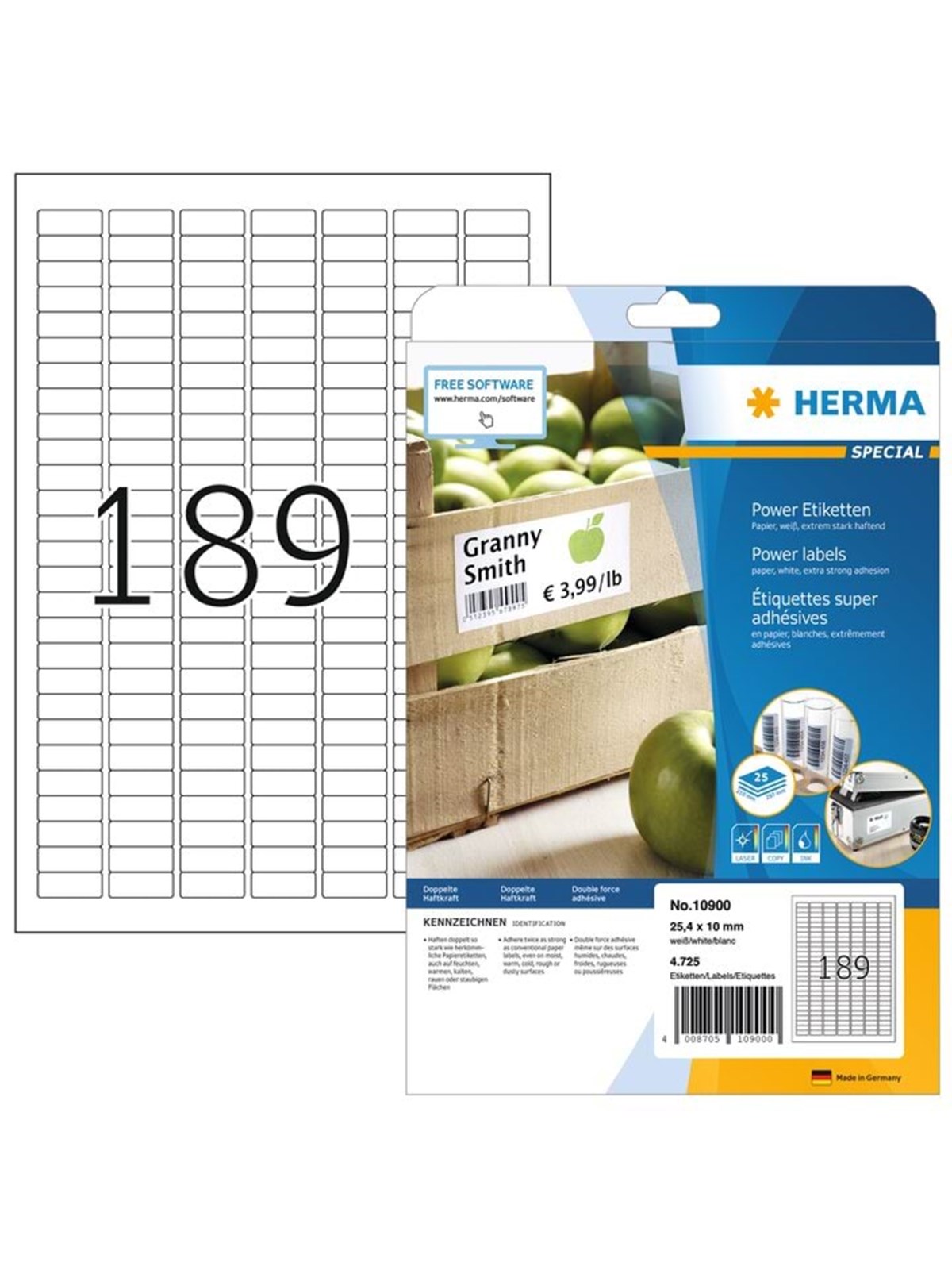 HERMA Power-Etiketten A4, 25,4 x 10 mm, weiß, extrem stark haftend, aus Papier