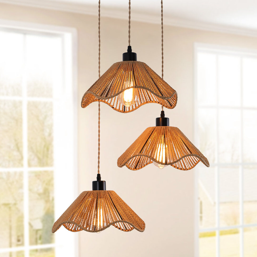Blue Elephant 3 - Light Boho Rattan Farmhouse Pendant Light Brown 13cm H X 55cm W X 30.5cm D