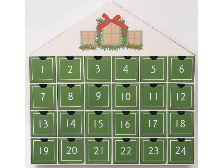 Adventskalender OTTO HOME Haus, für die täglichen Überraschungen in der Vorweihnachtszeit , grün, B:40cm H:40cm T:8cm, Adventskalender, Adventskalender, aus stabilem Karton, ca.40x40cm, in grün oder rot, mit Schubladen