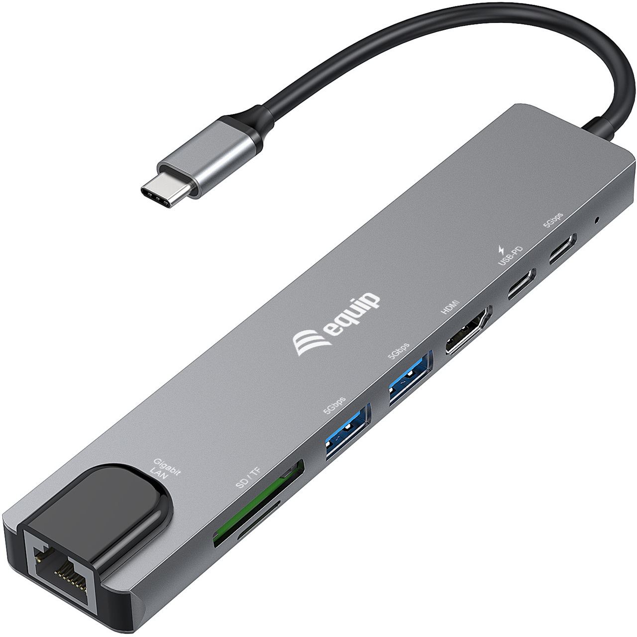 Equip Adapter USB-C -> HDMI,GbE,3xUSB3.2 Gen1,SD/TF,PD 100W