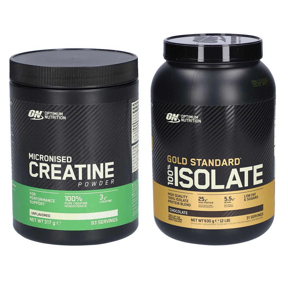 1x Optimum Nutrition Micronised Creatine & Gold Standard 100% Isolat 930+317 g Pulver