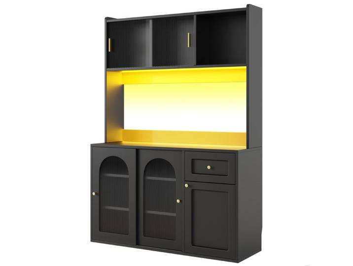 Buffet de cuisine LED – meuble haut noir 120 x 35 x 167 cm