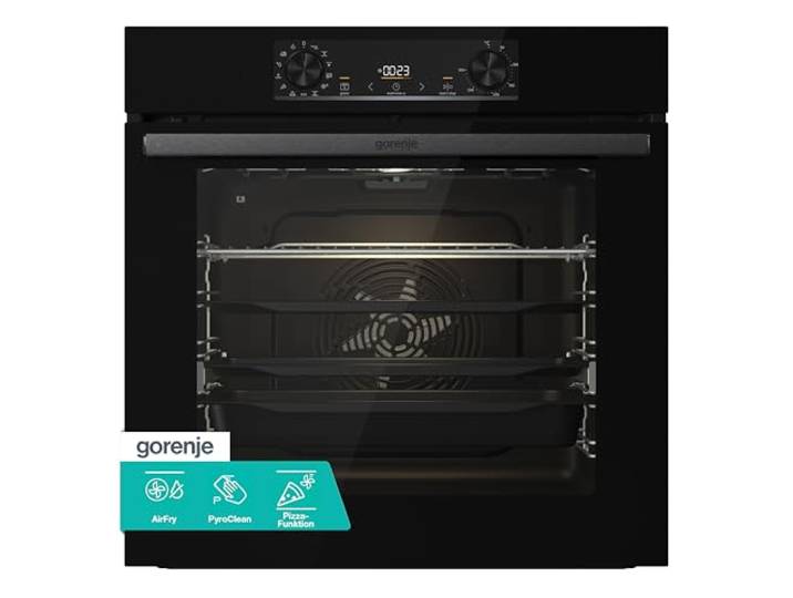 Gorenje 738566 OptiBake BPS 6737 E14BG Einbau-Backofen / 77L / Pyrolyse/Heißluft/ExtraSteam/GentleClose & Open/AirFry/Pizzamode 300°C/PerfectGrill/Gratin/Kindersicherung/schwarz