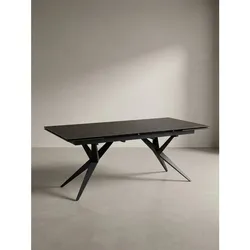 Esstisch Ausziehbar Keramik Glas Marmoroptik Groß, Schwarz 180x95x76 cm