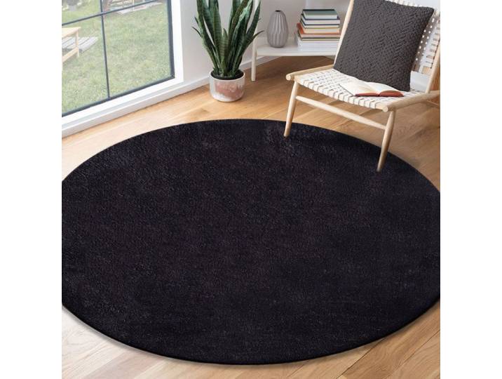 Tapis Rond - THE CARPET - Relax - Antidérapant - Lavable - Noir 160 cm