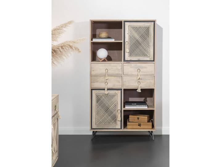 Highboard GUTMANN FACTORY, beige (natur), B:90cm H:165cm T:45cm, Sideboards, Highboard, Stauraumschrank, Breite 90 cm