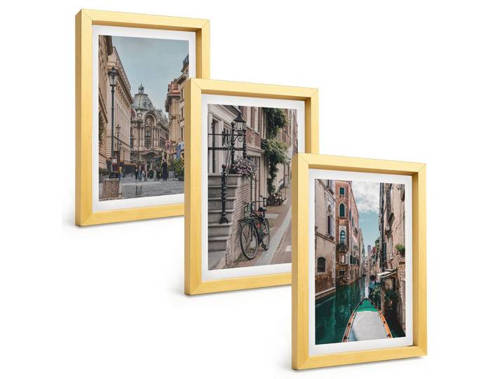 Tulup Bilder SET 3er Set - 20x30 cm Goldrahmen - Venedigs Wasserstraßen, Goldfarben, Kunststoff, Rechteckig, 20x30 cm, einfache und schnelle Anbringung, Bilder & Rahmen, Bilder