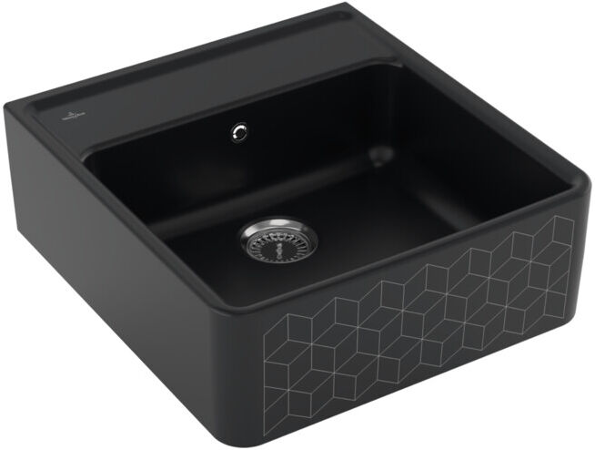 V&B; Évier simple avec garniture de vidage, manuel, mosaïque noire ; Villeroy & Boch (632061M7)