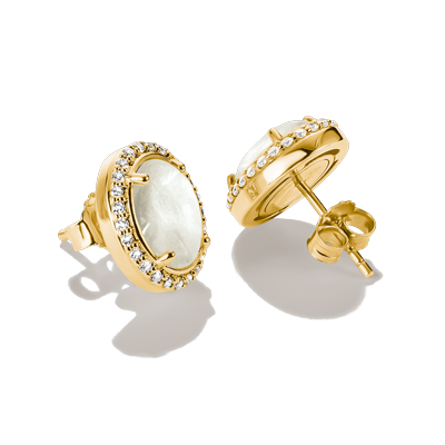 Paar Ohrstecker THOMAS SABO "Ohrstecker Perlmutt-Optik", gelbgoldfarben, weiß, kristallweiß, kristallweiß, Ohrringe, Damen, Metall, mit Zirkonia (synth.) - mit Perlmutt
