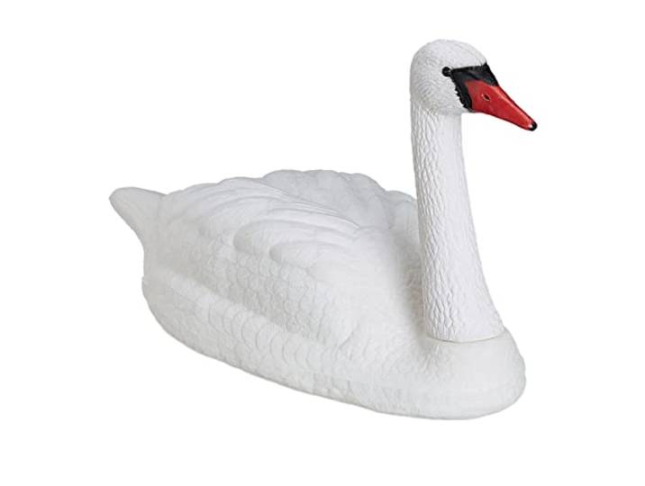 Relaxdays Gartendeko Schwan, schwimmend, zum Festbinden, Kunststoff, wetterfest, XXL Dekofigur für Teich, Garten, weiß
