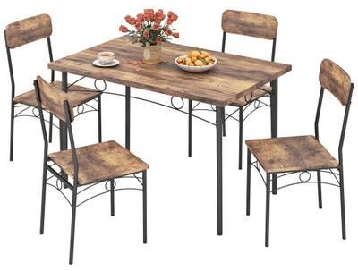 Costway 5-Piece Industrial Dining Table Set for 4 for Small Place Apartment-Brown