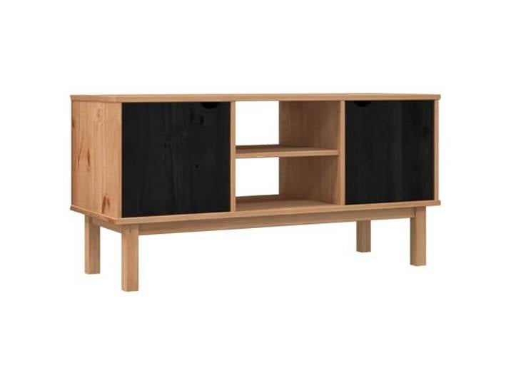LMTYOENFG TV-Schrank OTTA 113,5x43x57 cm Massivholz Kiefer Schwarz Rustikales Lowboard aus gewachster Kiefer mit 2 Türen für Wohnzimmer & Schlafzimmer. Stabile Holzbeine, viel Stauraum.