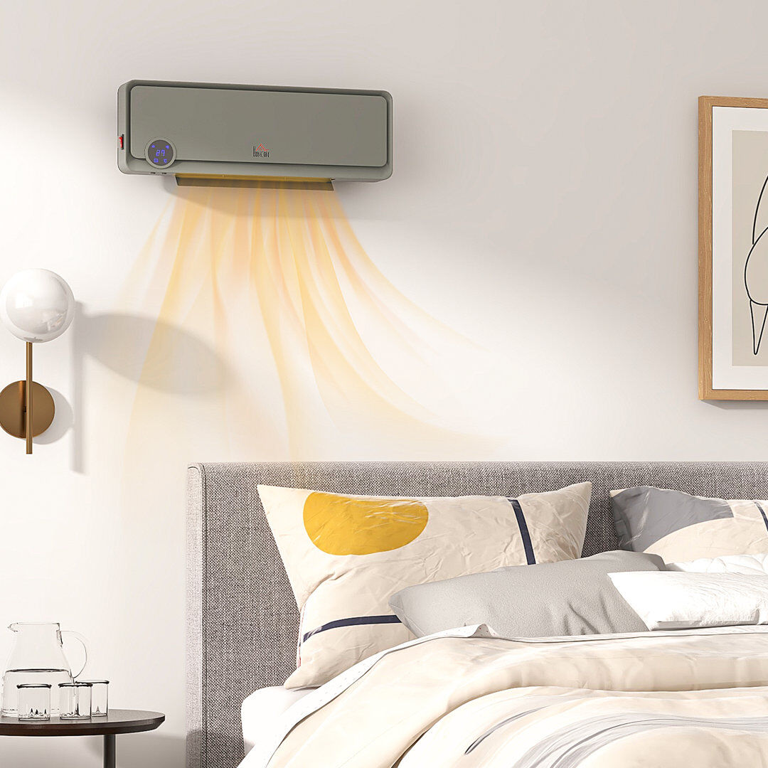 HOMCOM 1000W/2000W Wall Downflow Heater Adjustable Temperature w/ Timer Grey 11.7cm H X 56cm W X 18.5cm D