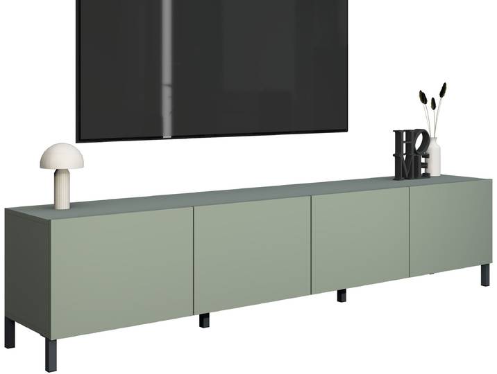 Lowboard BORCHARDT MÖBEL Sophia, TV-Schrank mit Metallfüssen , schwarz (salbei), B:200cm H:45cm T:35cm, Holzwerkstoff, Sideboards, Lowboard, Metallfüsse, grifflose Optik