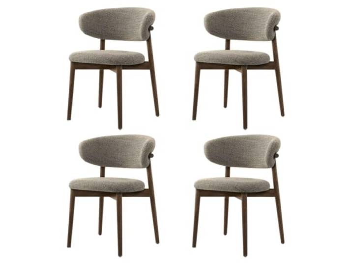 GAOCUNBING Nordic Esszimmerstuhl 4er Set mit gebogener Rückenlehne, Leinenstoff und Massivholzgestell, Nussbaum