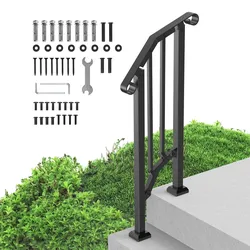 VEVOR Handläufe für Außentreppen, 1–2-stufiges Treppenhandlauf-Set, Übergangsgeländer aus Karbonstahl mit Montagesatz, Treppengeländer für Senioren, Betonstufen & Veranda & Deck, schwarzer Retro-Bogen