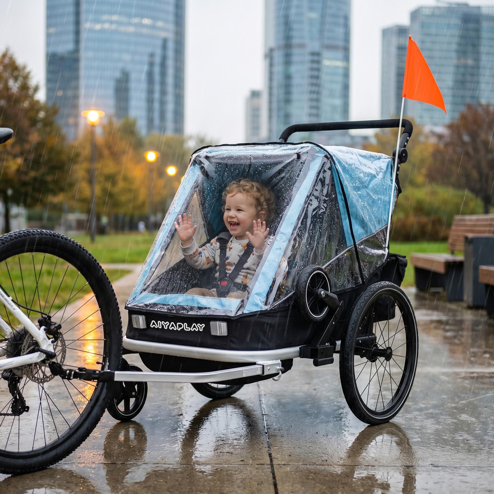 Kinderfahrradanhänger 2-Sitzer 2-in-1, Fahrradanhänger Buggy, Oxford-Stahl, Blau | 155x82x102 cm | 20 Zoll Lufträder | klappbar