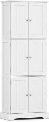 Costway 63 Inch Tall Bathroom Storage Cabinet with 6 Doors and Adjustable Shelves-White