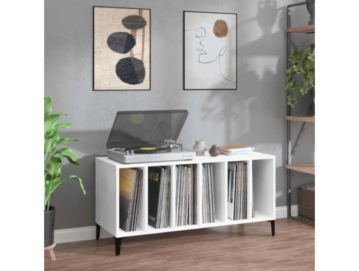 smnyxs Plattenschrank, weiß, 100 x 38 x 48 cm, aus technischem Holz Plattenspieler-Möbel, LP-Aufbewahrung, TV-Schrank, Seitenschrank, Wohnzimmer, Aktenschrank, Schreibtisch, Metallfüße