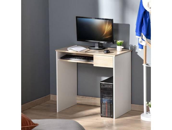 Bureau pour chambre en bois bureau PC avec tablette clavier blanc et chêne