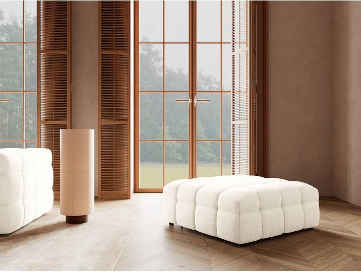 Repose-pieds capitonné 100 x 66 x 100cm Beige Tissu Bouclé Coletta: Crème