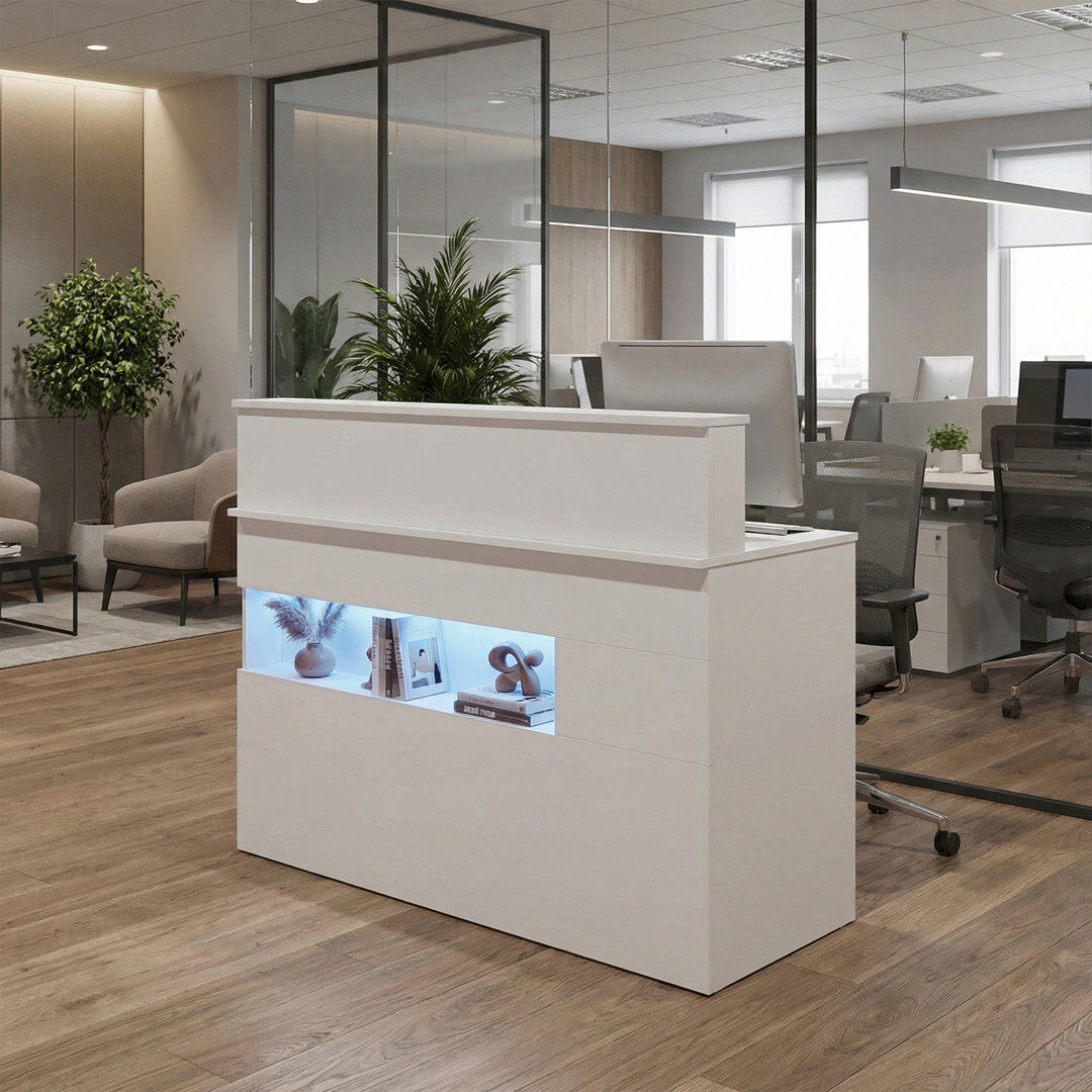 Metro Reception Desk With Lockable Drawers & Lights Reception Office Front Counter Natural Wood;White