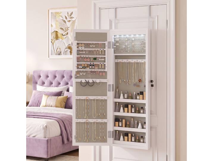 HOMCOM Armoire à Bijoux Miroir LED Murale 106,7cm Blanc