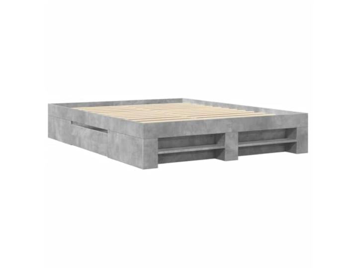 KTHLBRH Bettgestell grau Zement 150 x 200 cm aus mehrschichtigem Holz Inklusive Lattenrost, Schubladen und Stauraum, Bettgestell mit Stauraum