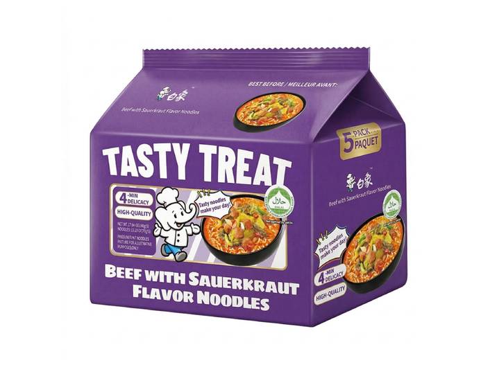 Bai Xiang instantnoedels Old-Vat Pickled Cabbage &amp; rundvleessmaak 5 x 100g