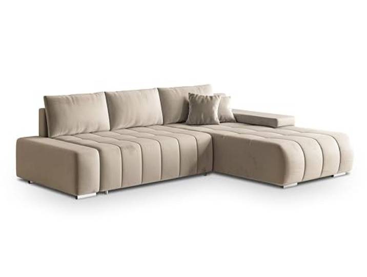 Masseno Ecksofa ALESE R-S mit Schlaffunktion L-Form, Moderne Sofa mit Bettkasten, Wohnzimmersofa, Couch, Soffa, Bettsofa, Couchgarnitur- Creme, Monolith 02