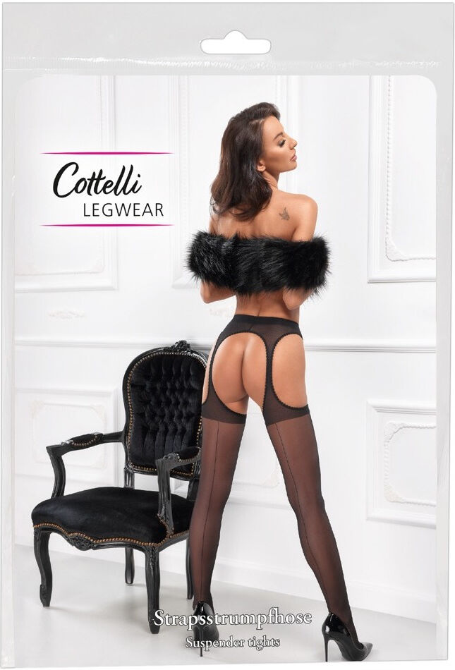 Cottelli LEGWEAR Bas porte-jarretelles noirs avec couture décorative au dos