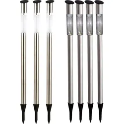 Stecklampe Edelstahl Außenleuchte Stehlampe Solarlampe Wegeleuchte, silber Kunststoff weiß, LED Leuchtmittel, DxH 5x70 cm, 7er Set
