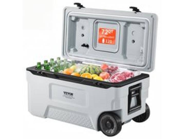 VEVOR tragbare Kühlbox (74 Qt / 120 Dosen) mit Eisspeicherung & robusten Griffen & Getränkehalter, isolierte tragbare Kühlbox aus stabilem Material, geeignet für Familienpicknicks und lange Reisen