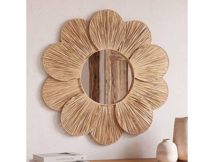 Runder Blumenspiegel aus geflochtener Jute, Ø 80 cm