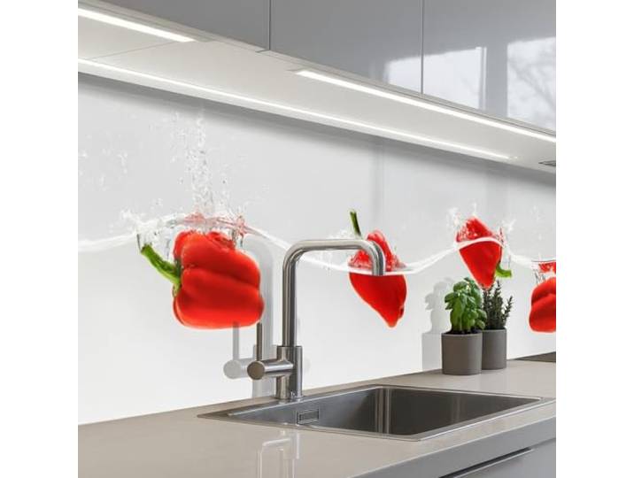 KitchenYeah© Spritzschutz Küche Küchen Rückwand Küchendeko Wand Wandschutz 60x300 cm - Selbstklebend Backsplash Kitchen Peel And Stick Spritzer - Gemüse - Rot
