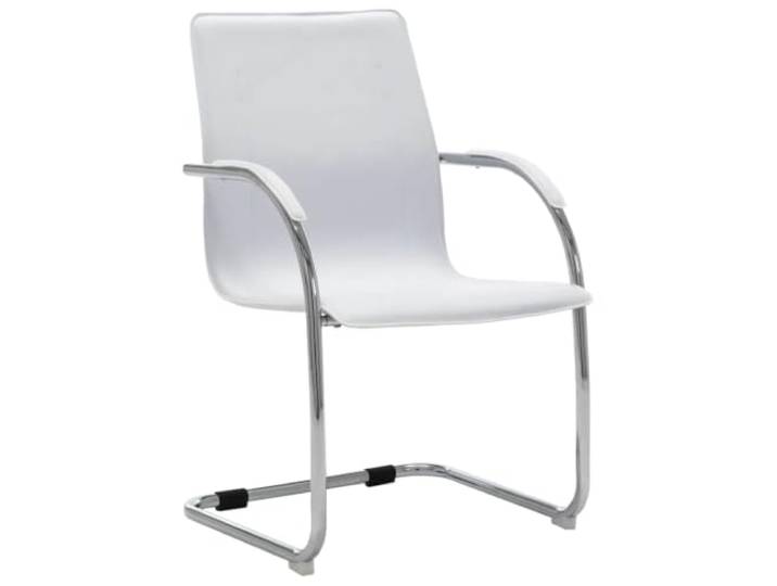 Makastle Freischwinger Bürostuhl Weiß Kunstleder 55x59x88 cm Ergonomische Rückenlehne