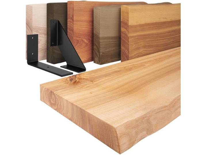LAMO Manufaktur Étagère murale avec supports en V blancs Etagere murale 60cm Couleur: naturel Bord: naturel